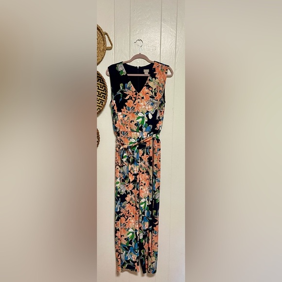 Chico's Tropical Floral Sleeveless Jumpsuit Size 2 12/14 - Picture 1 of 10